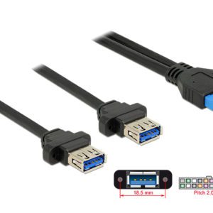 DELOCK Καλώδιο USB 3.0 19 pin header (F) σε 2x USB 3.0 Type-A (F)