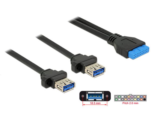 DELOCK Καλώδιο USB 3.0 19 pin header (F) σε 2x USB 3.0 Type-A (F)